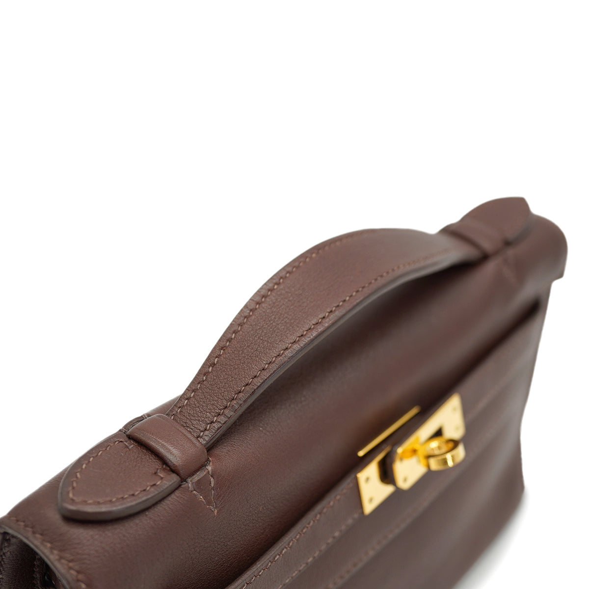 HERMES KELLY POCHETTE SELLIER HAVANE EVERGRAIN HAND BAG 2008 SQUARE L GOLD HARDWARE 90330948