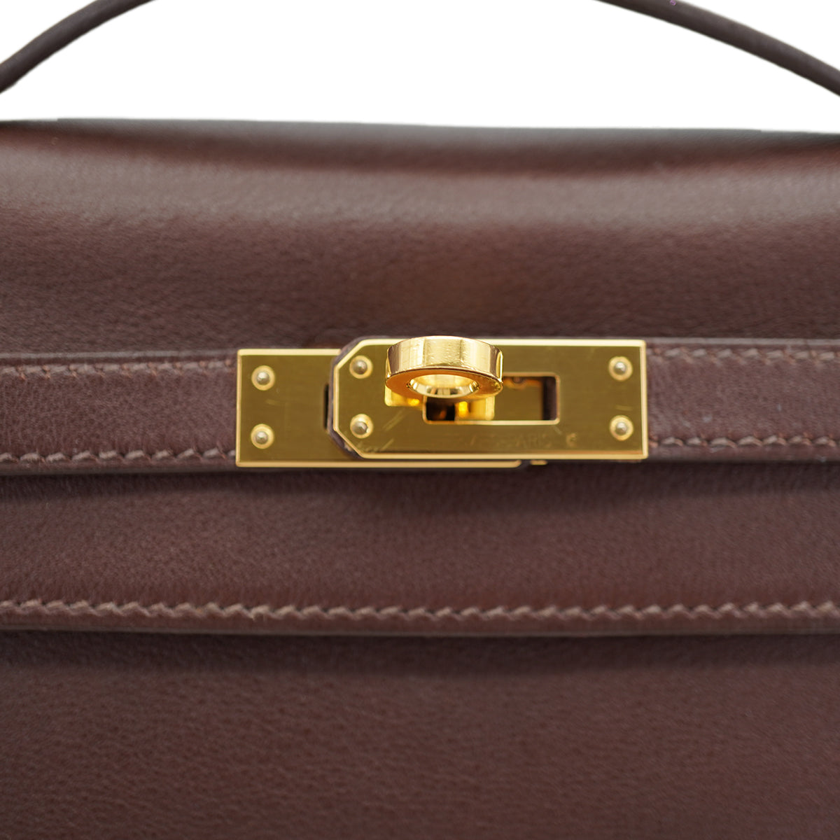 HERMES KELLY POCHETTE SELLIER HAVANE EVERGRAIN HAND BAG 2008 SQUARE L GOLD HARDWARE 90330948