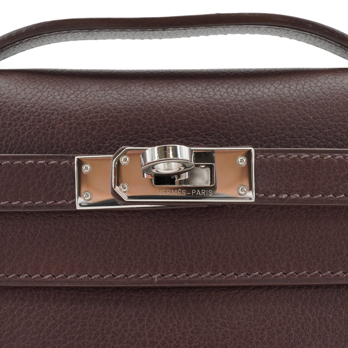 HERMES KELLY POCHETTE SELLIER HAVANE EVERGRAIN HAND BAG 2006 SQUARE J PALLADIUM HARDWARE 90339639