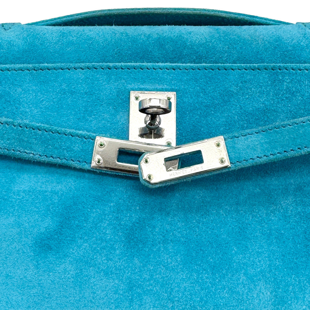 HERMES KELLY POCHETTE SELLIER TURQUOISE DEBRIS HAND BAG 2005 SQUARE I PALLADIUM HARDWARE 90322169