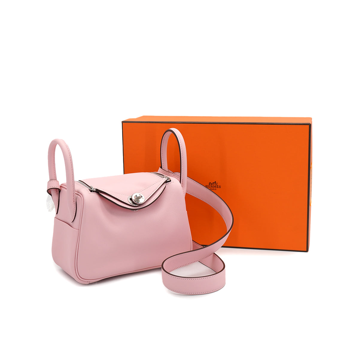 HERMES LINDY MINI ROSE SAKURA SWIFT SHOULDER BAG 2025 K STAMP PALLADIUM HARDWARE 90326763
