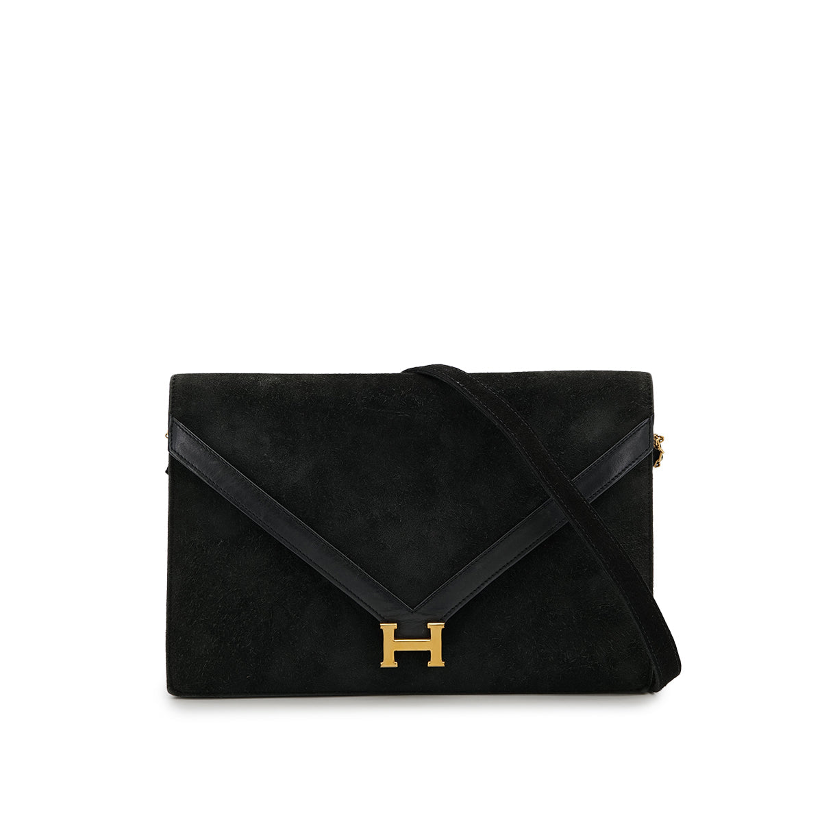 HERMES LYDIE BLACK DOBLIS CLUTCH SHOULDER BAG 1976 CIRCLE F GOLD HARDWARE 90325346
