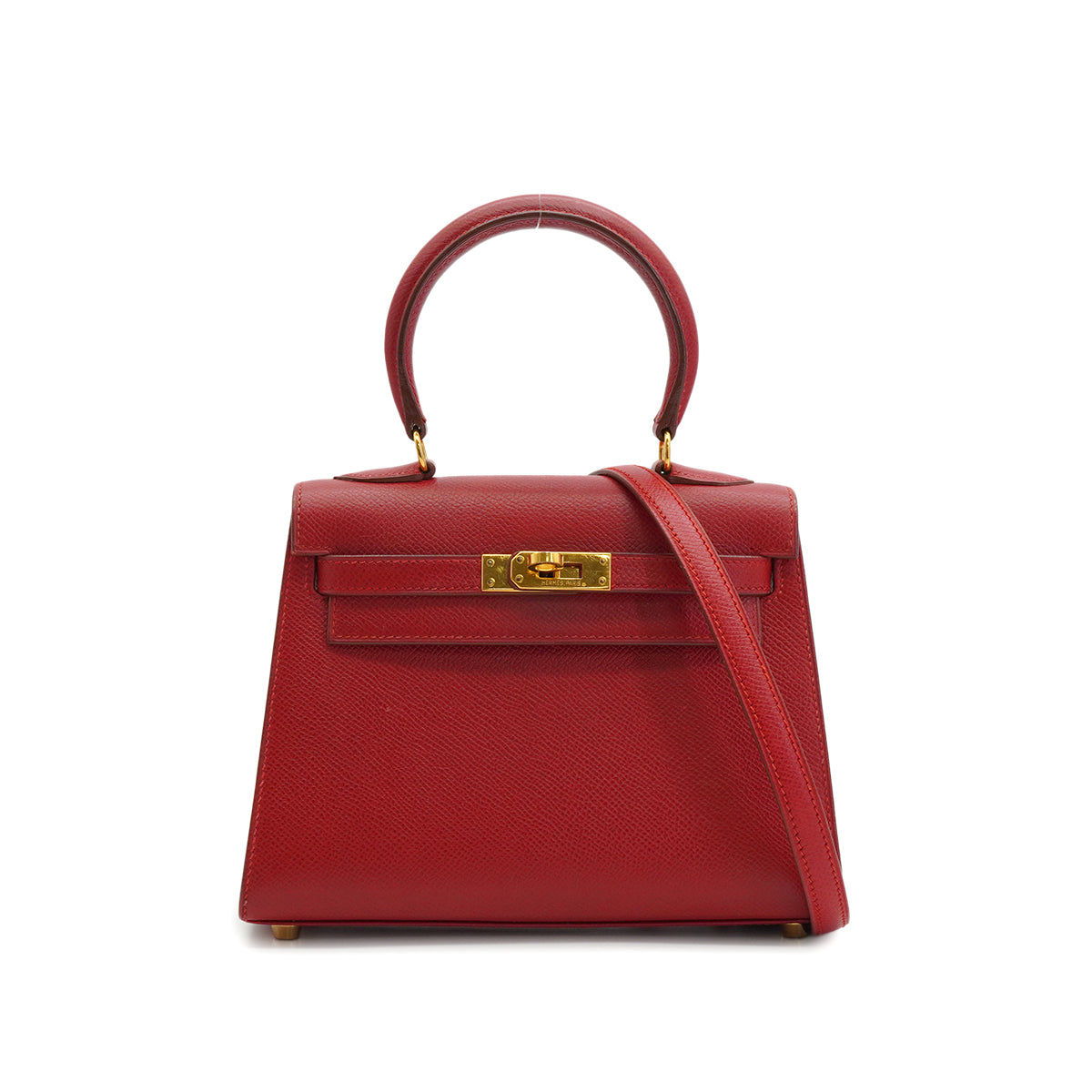 HERMES MINI KELLY 20 ROUGE COUCHVEL HAND SHOULDER BAG 1995 CIRCLE Y GOLD HARDWARE 90233732