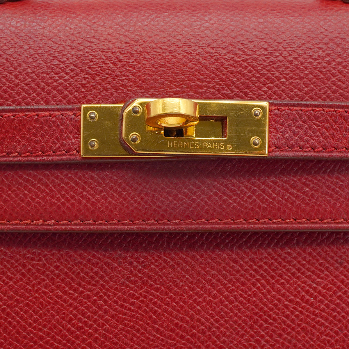HERMES MINI KELLY 20 ROUGE COUCHVEL HAND SHOULDER BAG 1995 CIRCLE Y GOLD HARDWARE 90233732