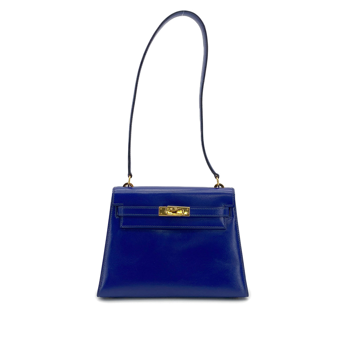 HERMES MINI KELLY 20 SELLIER BLUE ROY BOXCALF SHOULDER BAG 1988 CIRCLE R GOLD HARDWARE 90318199