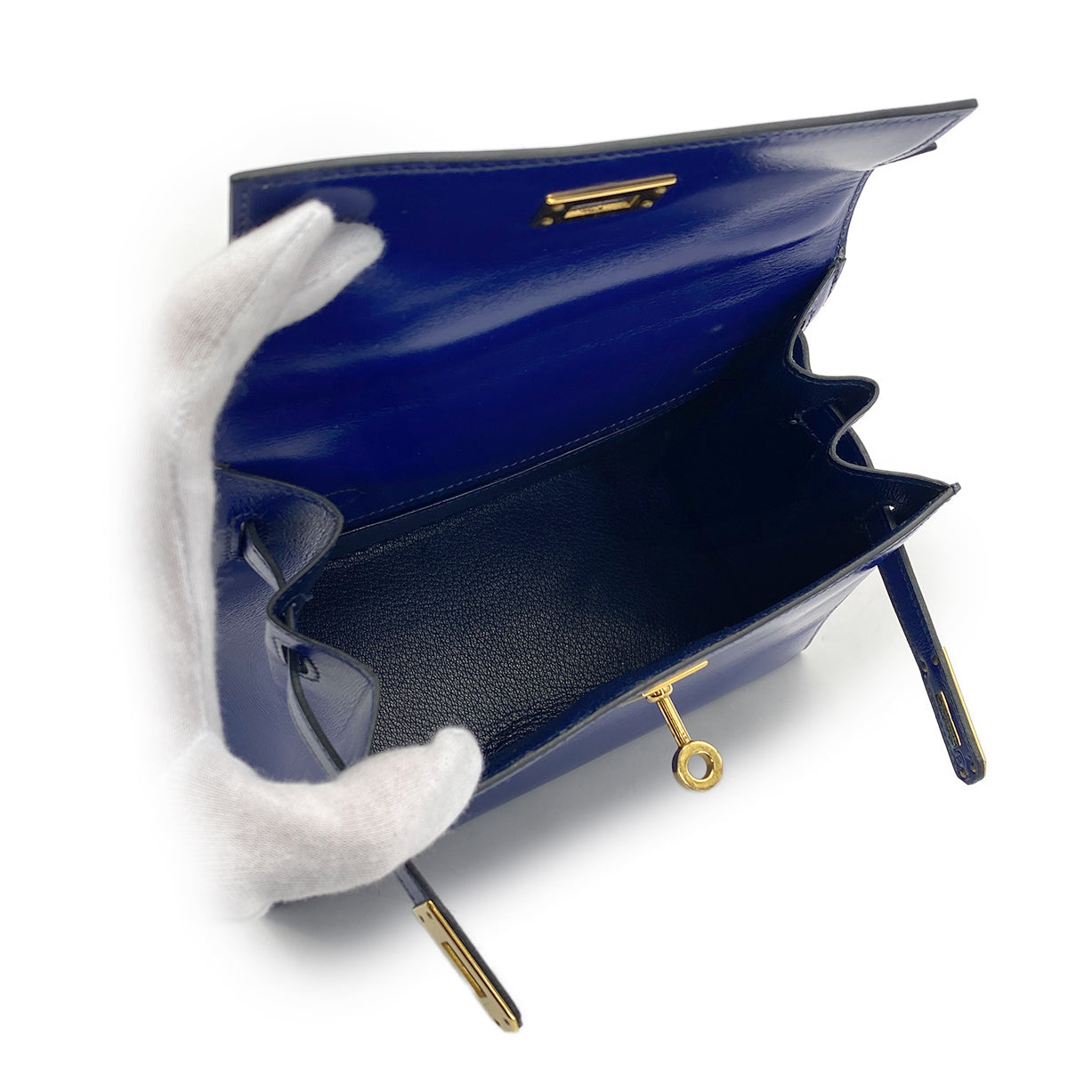 HERMES MINI KELLY 20 SELLIER BLUE ROY BOXCALF SHOULDER BAG 1988 CIRCLE R GOLD HARDWARE 90318199