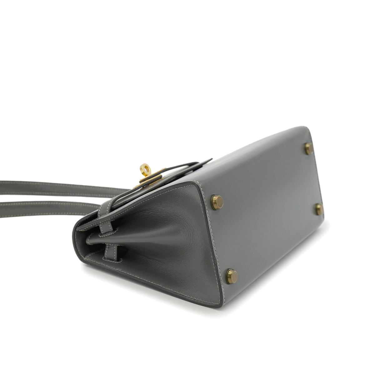HERMES MINI KELLY 20 SELLIER GRAY BOX CALF SHOULDER BAG 1985 CIRCLE O GOLD HARDWARE 90330701