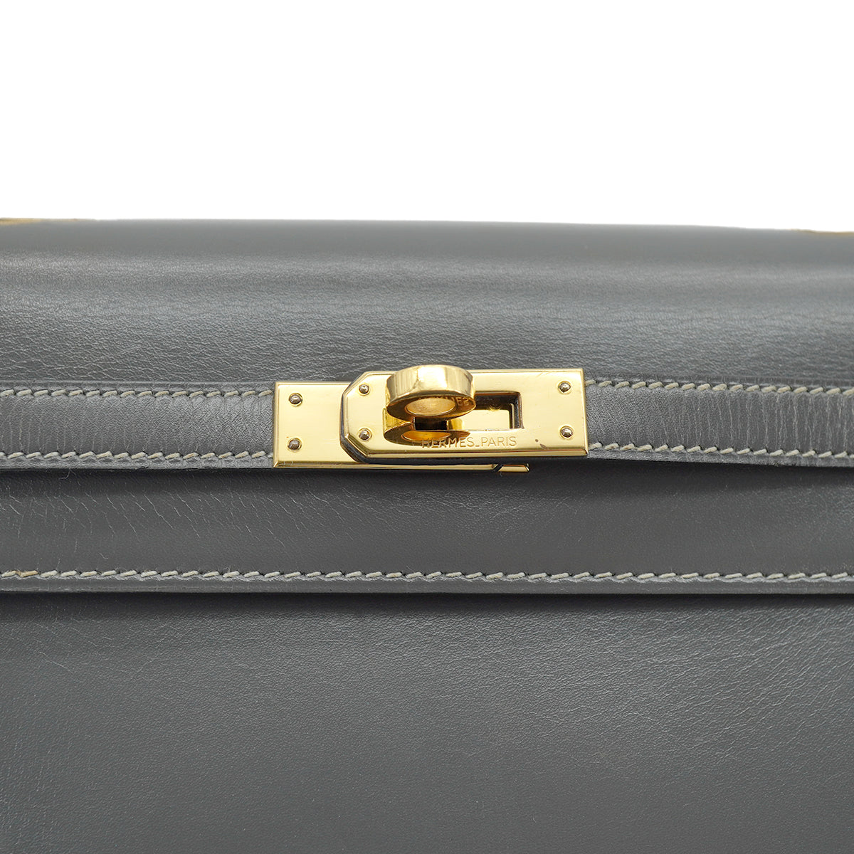 HERMES MINI KELLY 20 SELLIER GRAY BOX CALF SHOULDER BAG 1985 CIRCLE O GOLD HARDWARE 90330701