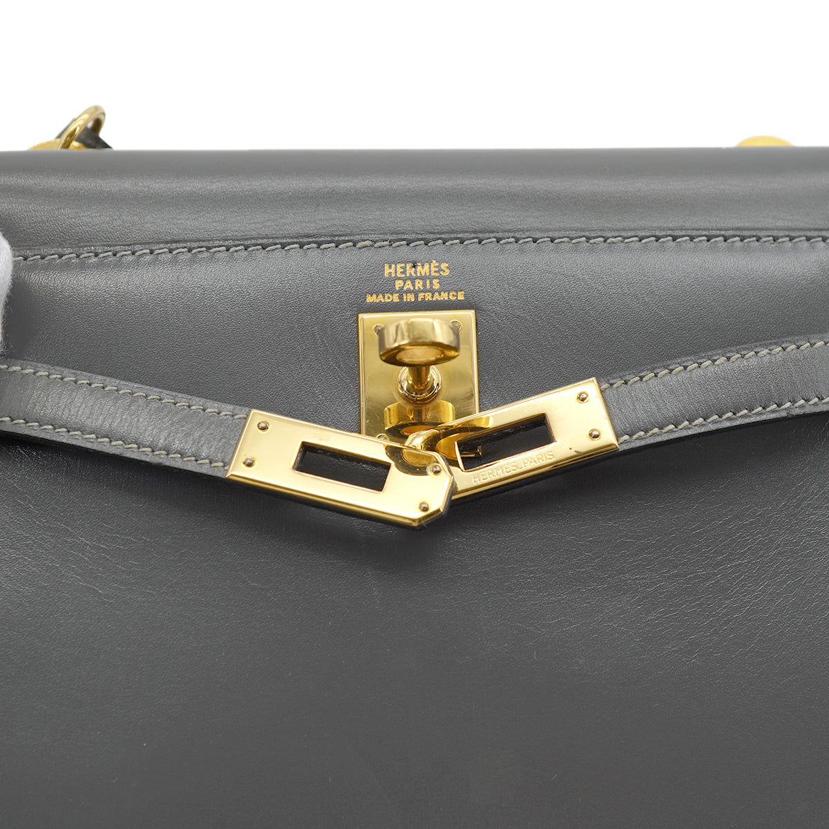HERMES MINI KELLY 20 SELLIER GRAY BOX CALF SHOULDER BAG 1985 CIRCLE O GOLD HARDWARE 90330701