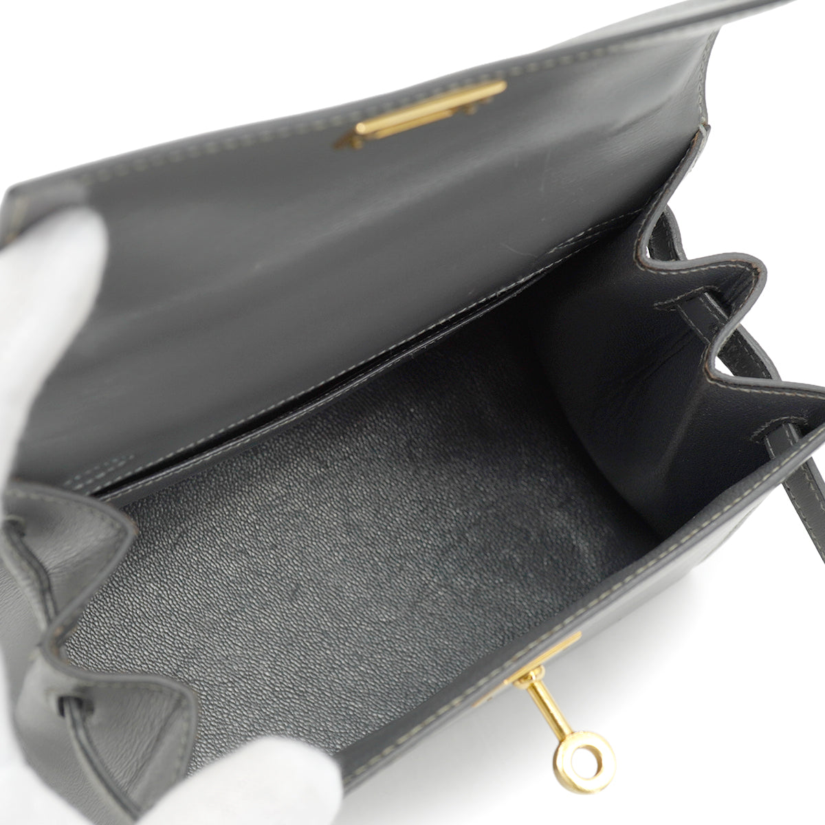 HERMES MINI KELLY 20 SELLIER GRAY BOX CALF SHOULDER BAG 1985 CIRCLE O GOLD HARDWARE 90330701