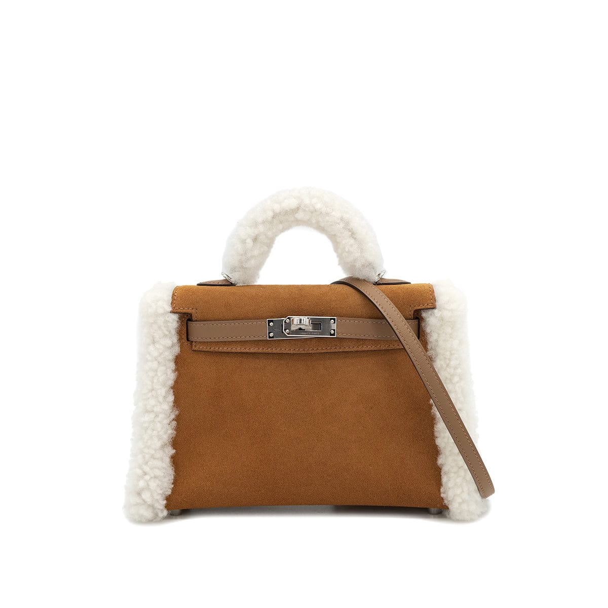 HERMES MINI KELLY 20 TEDDY PLUCH CHAMOIS ECRU ALEZAN GRIZZLY MOUTON VEAU SWIFT HAND SHOULDER BAG 2025 K STAMP PALLADIUM HARDWARE 90319690