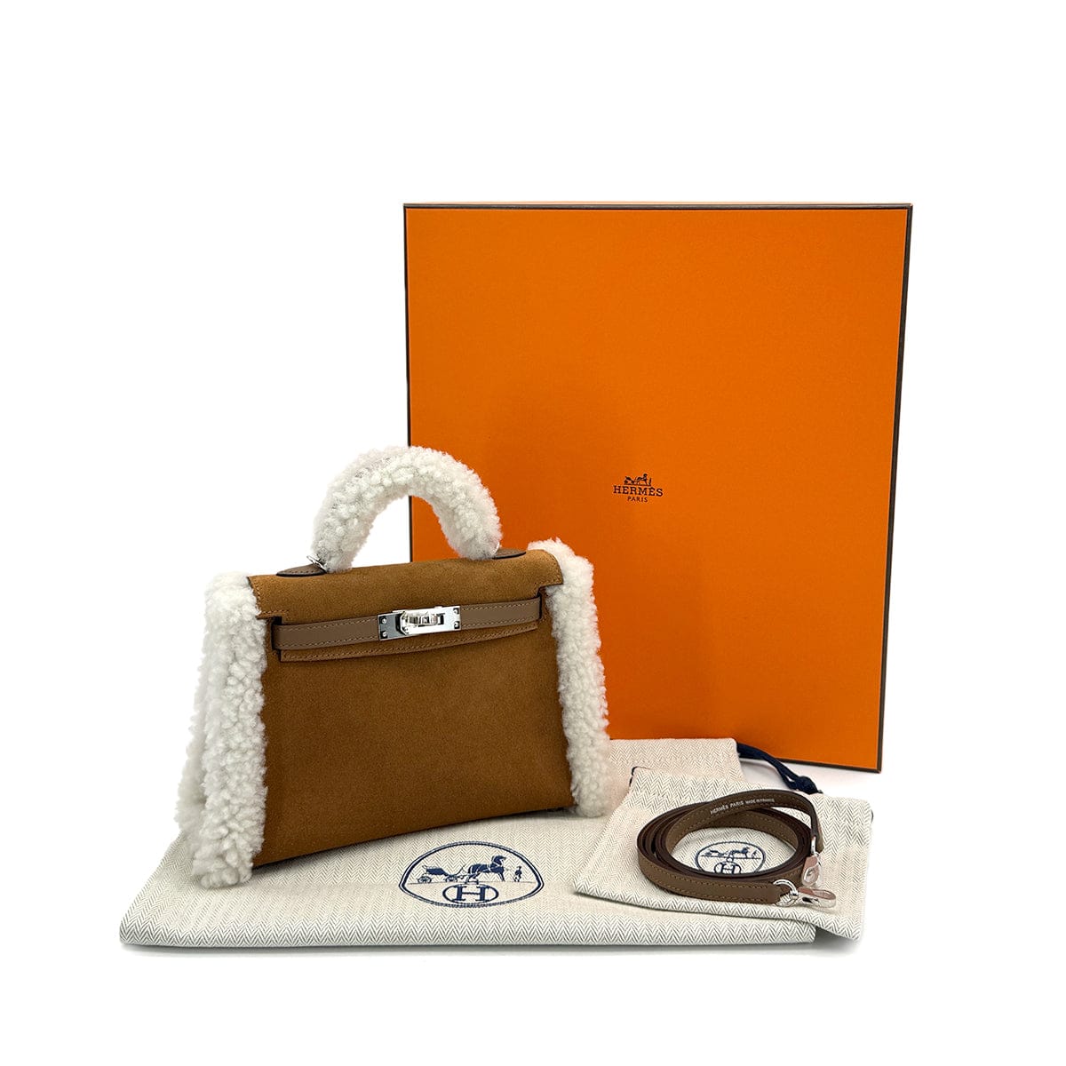 HERMES MINI KELLY 20 TEDDY PLUCH CHAMOIS ECRU ALEZAN GRIZZLY MOUTON VEAU SWIFT HAND SHOULDER BAG 2025 K STAMP PALLADIUM HARDWARE 90319690