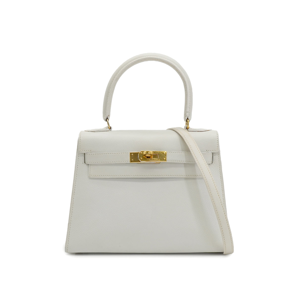 HERMES MINI KELLY 20 WHITE GRAINE HAND SHOULDER BAG 1985 CIRCLE O GOLD HARDWARE 90227517