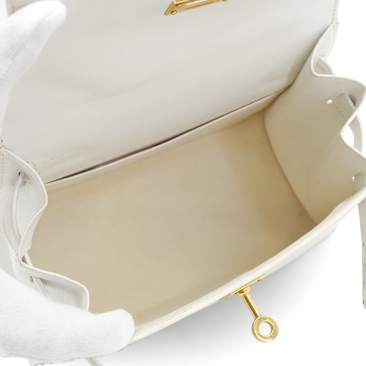 HERMES MINI KELLY 20 WHITE GRAINE HAND SHOULDER BAG 1985 CIRCLE O GOLD HARDWARE 90227517