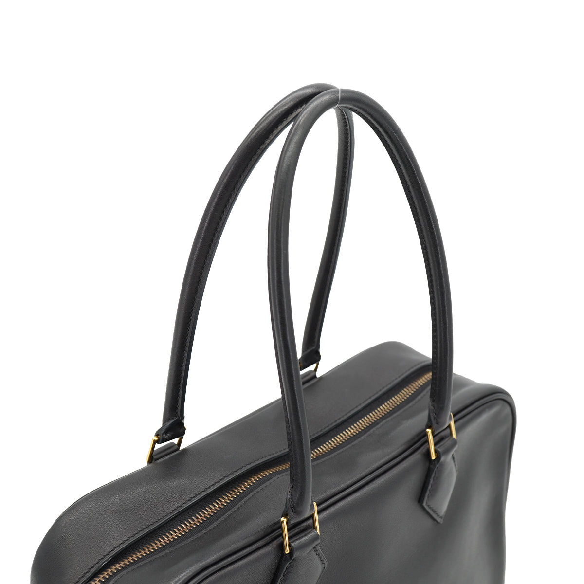 HERMES PLUME 28 BLACK EVERCALF HAND BAG 1968 X STAMP GOLD HARDWARE 90334493