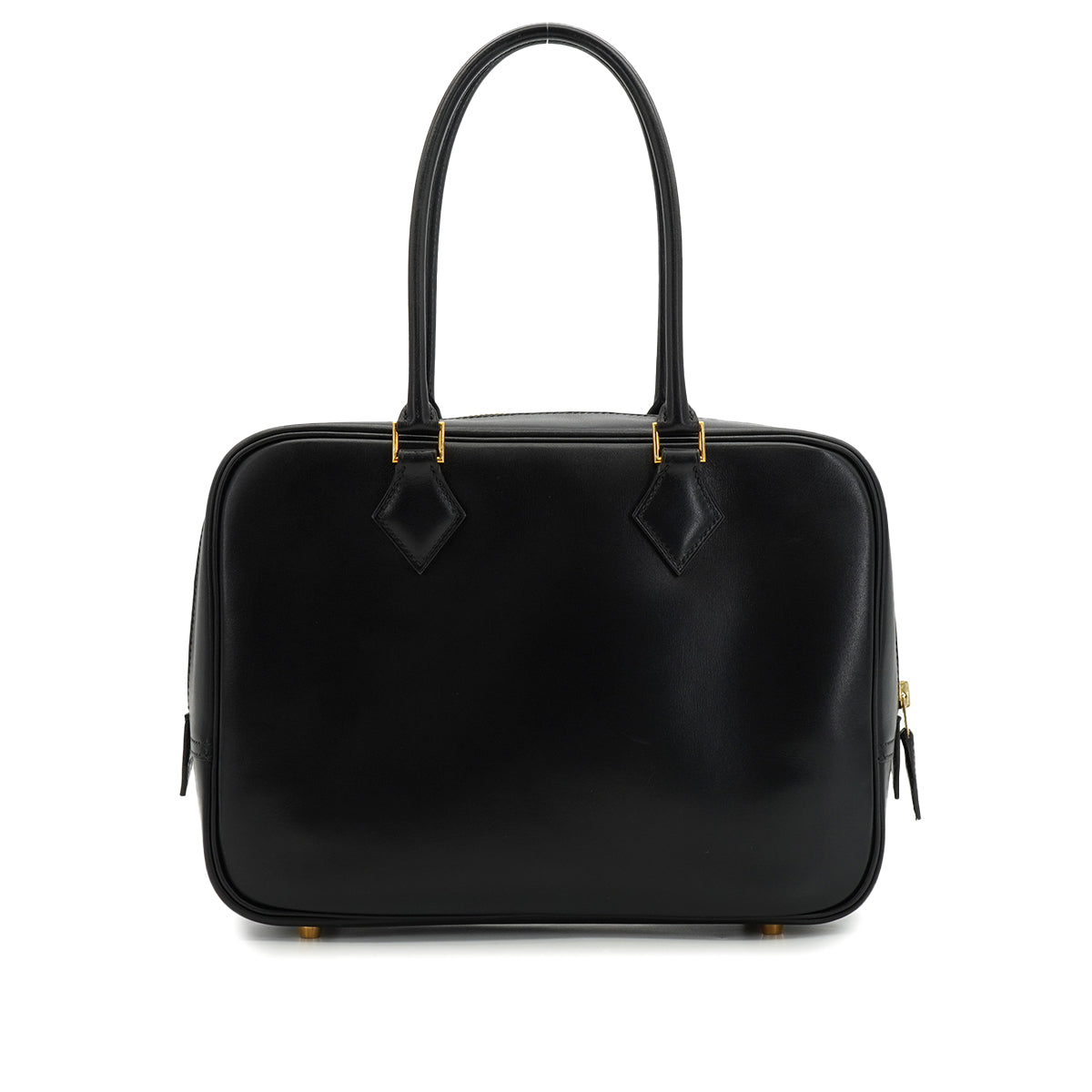 HERMES PLUME 28 BLACK BOX CALF HAND BAG 2002 SQUARE F GOLD HARDWARE 90332922