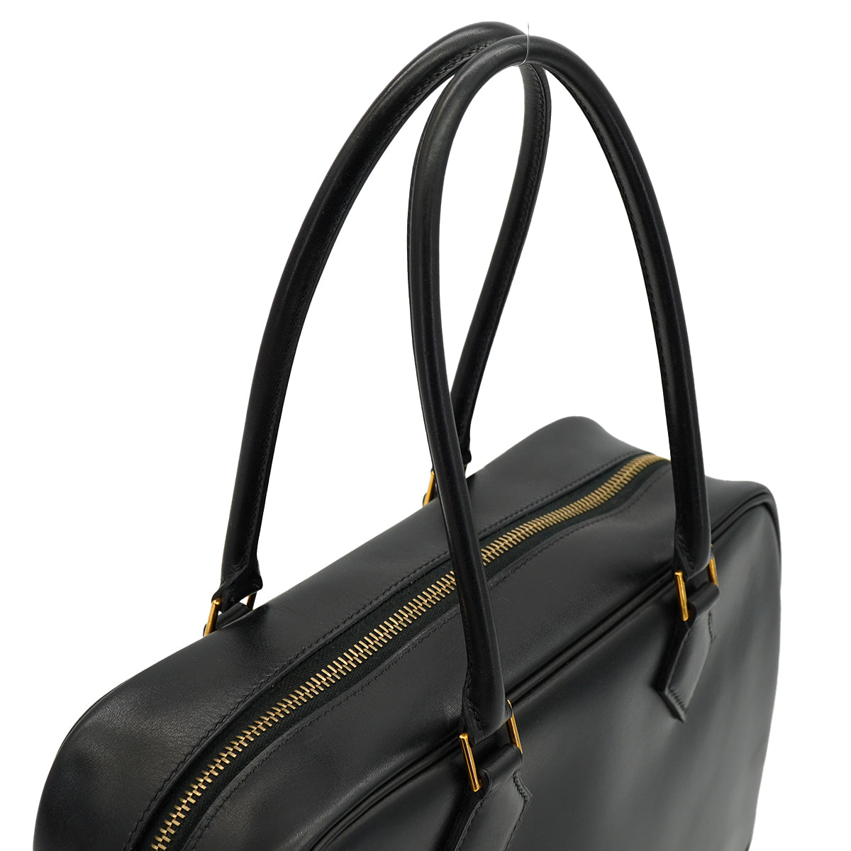 HERMES PLUME 28 BLACK BOX CALF HAND BAG 2002 SQUARE F GOLD HARDWARE 90332922