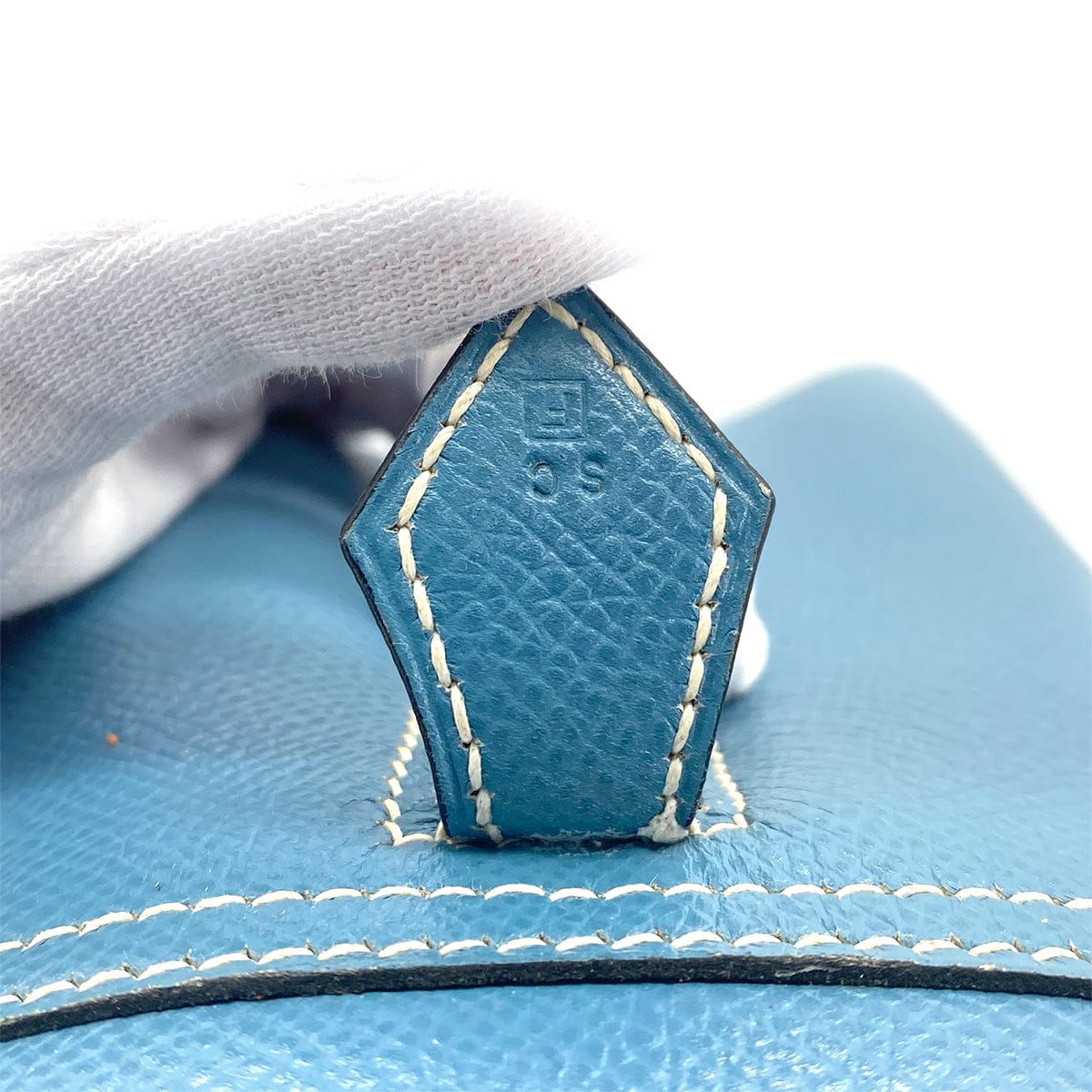HERMES PLUME 32 BLUE JEAN VEAU EPSOM HAND BAG 2002 SQUARE F GOLD HARDWARE 90319693