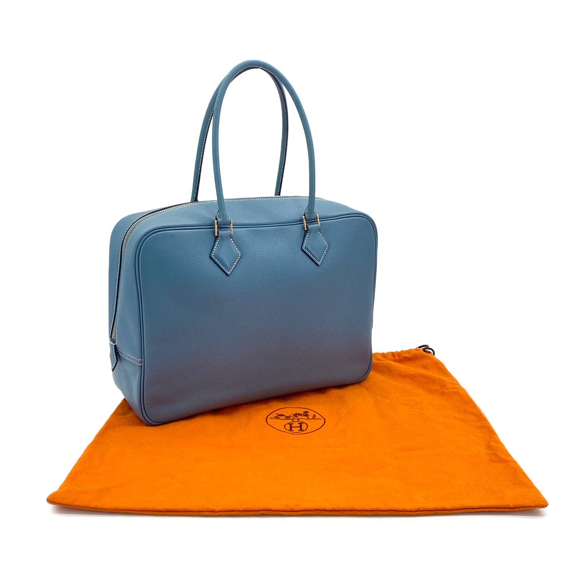 HERMES PLUME 32 BLUE JEAN VEAU EPSOM HAND BAG 2002 SQUARE F GOLD HARDWARE 90319693