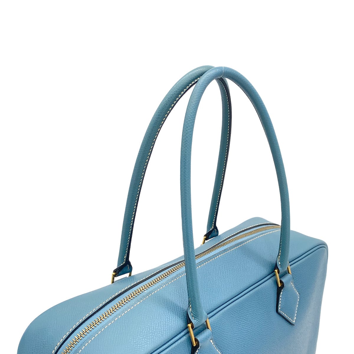 HERMES PLUME 32 BLUE JEAN VEAU EPSOM HAND BAG 2002 SQUARE F GOLD HARDWARE 90319693