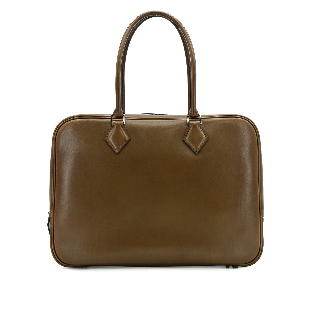 HERMES PLUME 32 KHAKI BOX CALF HAND BAG 2008 SQUARE L PALLADIUM HARDWAR 90340476