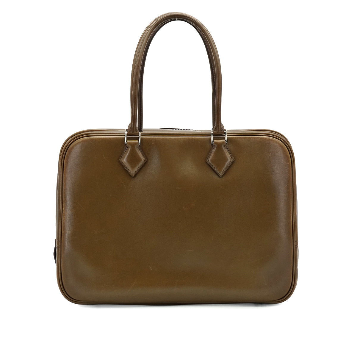 HERMES PLUME 32 KHAKI BOX CALF HAND BAG 2008 SQUARE L PALLADIUM HARDWAR 90340476