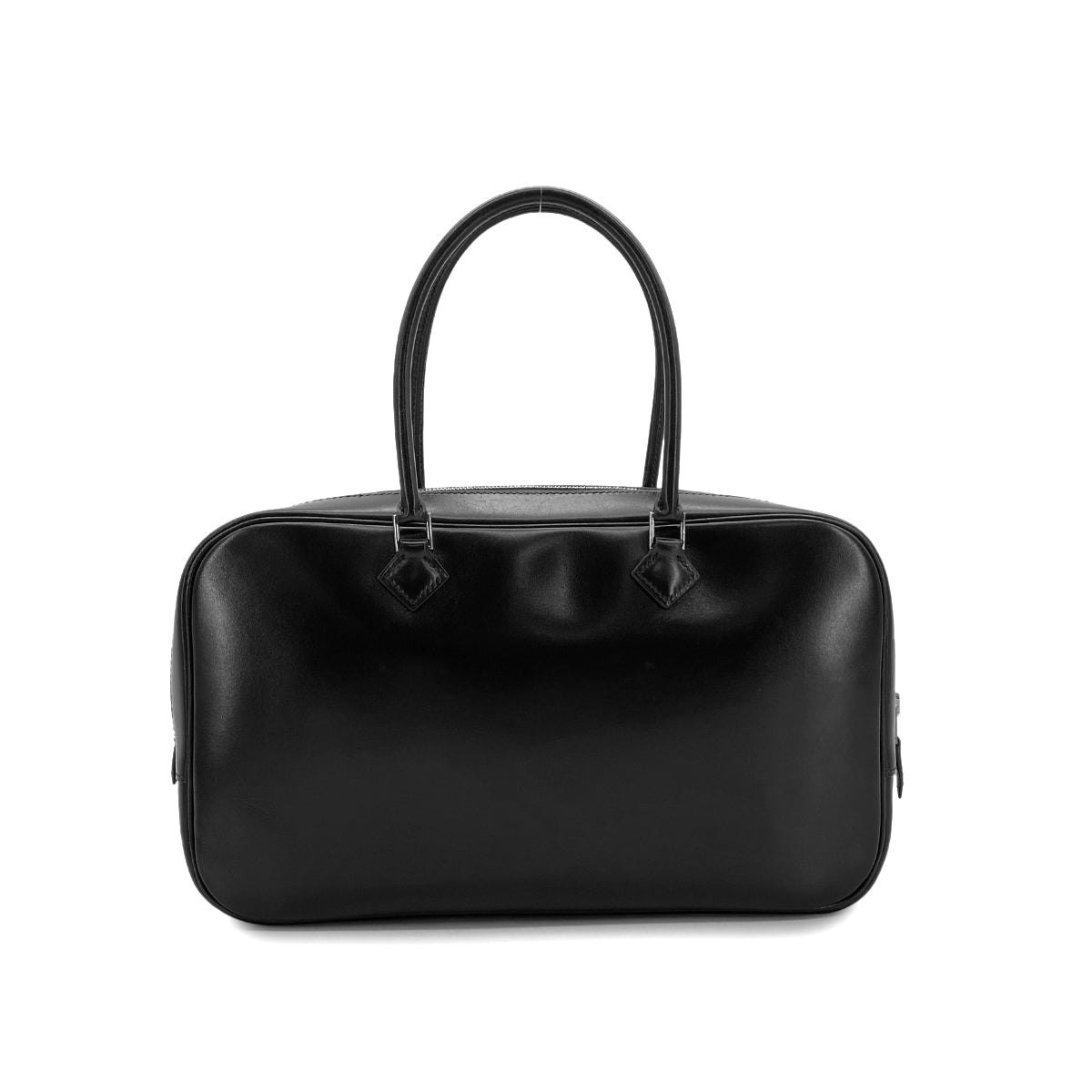 HERMES PLUME ELAN 28 BLACK BOX CALF HAND BAG 2001 SQUARE E PALLADIUM HARDWARE 90324637