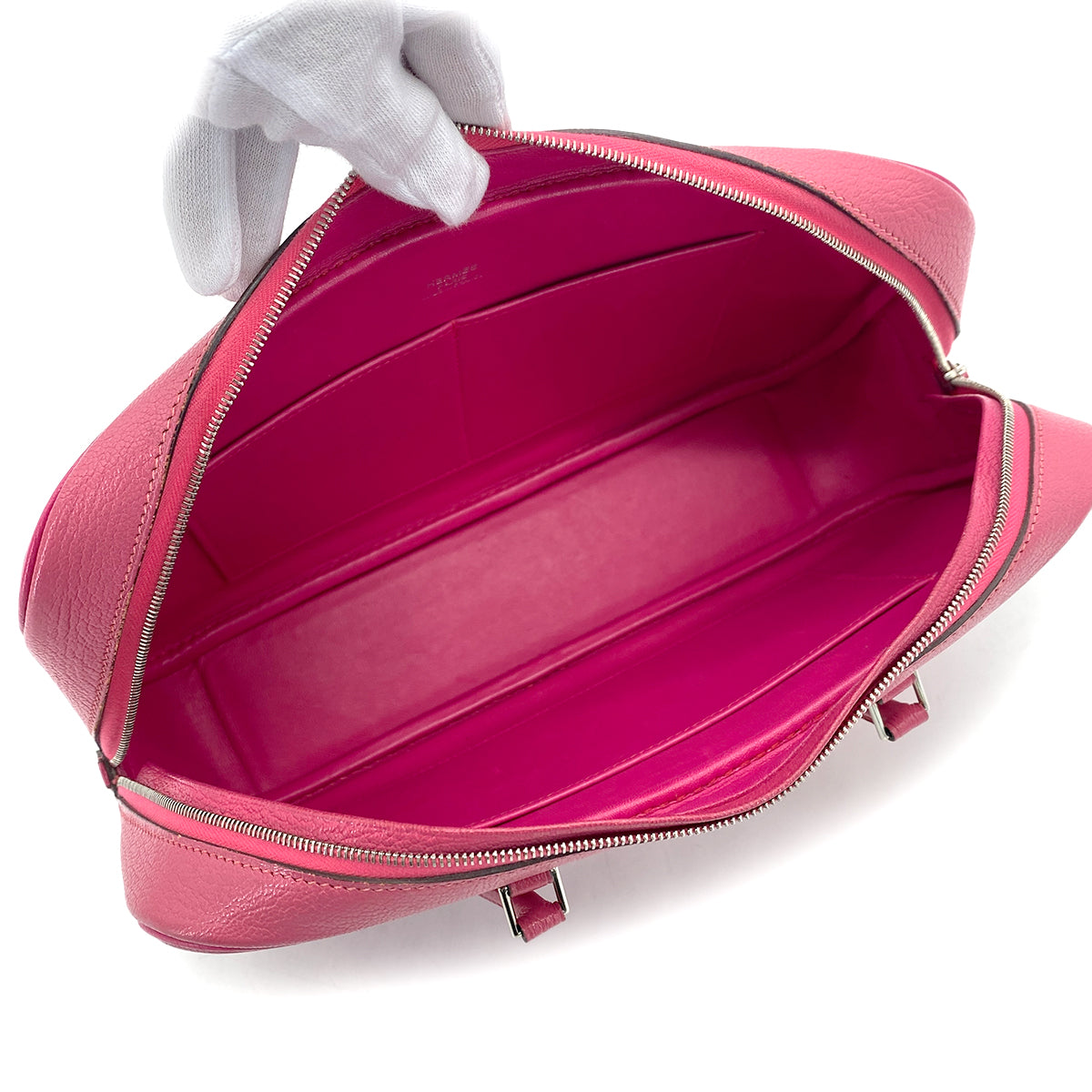 HERMES PLUME ELAN 28 FUCHSIA CHEVRE HAND BAG 2006 SQUARE J PALLADIUM HARDWARE 90320833