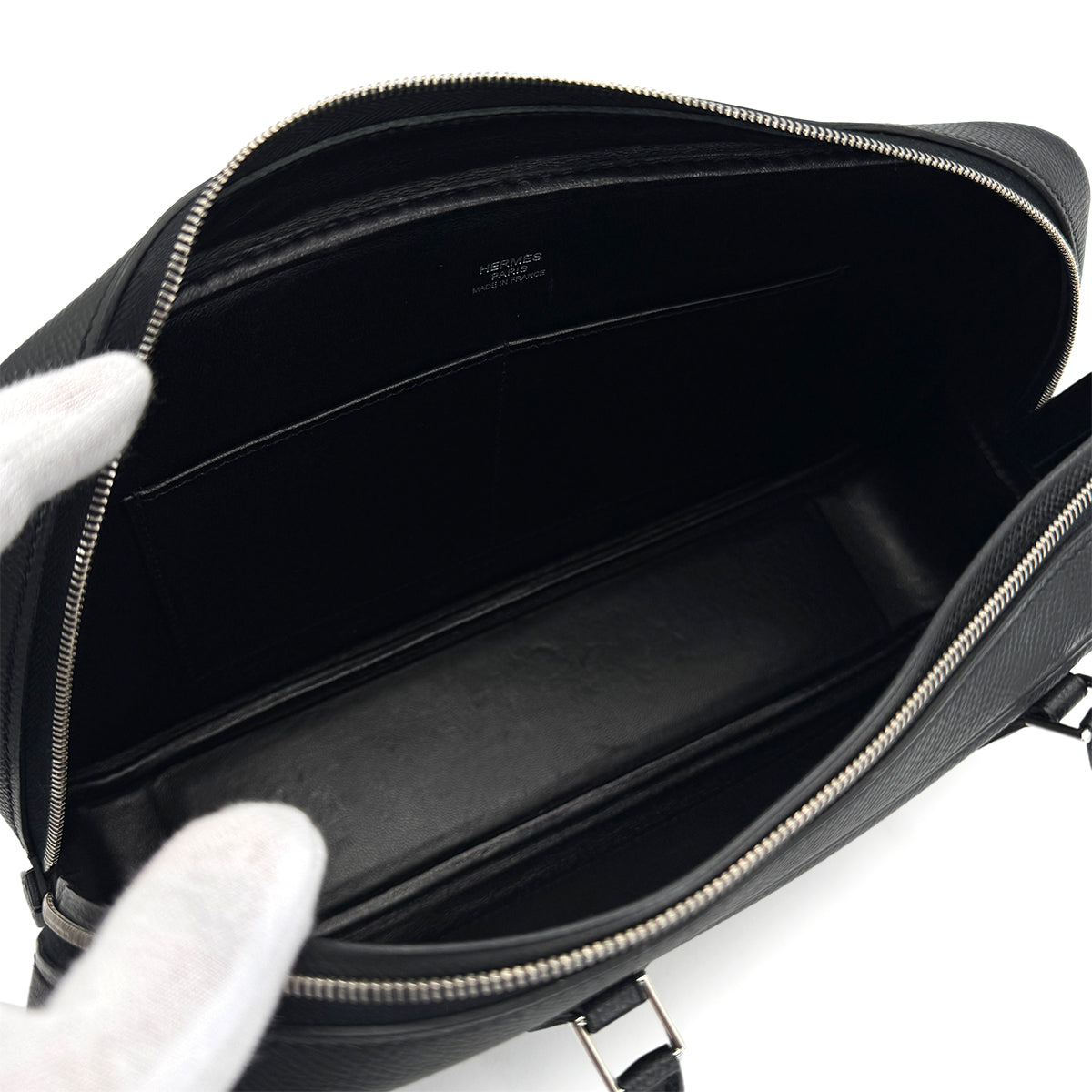 HERMES PLUME ELAN BLACK EPSOM HAND BAG 2008 SQUARE L PALLADIUM HARDWARE 90322172