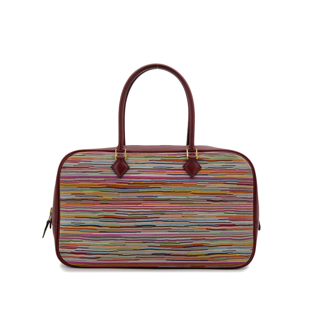 HERMES PLUME ELAN ROUGE H MULTICOLOR BOXCALF VIBRATO HAND BAG 2002 SQUARE F GOLD HARDWARE 90321081