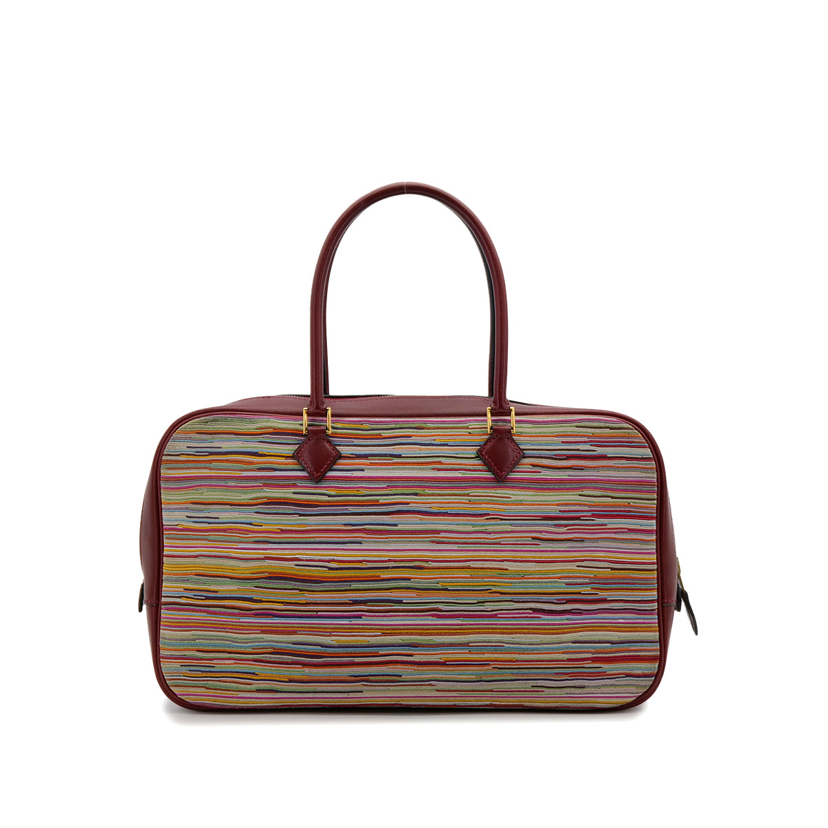 HERMES PLUME ELAN ROUGE H MULTICOLOR BOXCALF VIBRATO HAND BAG 2002 SQUARE F GOLD HARDWARE 90321081
