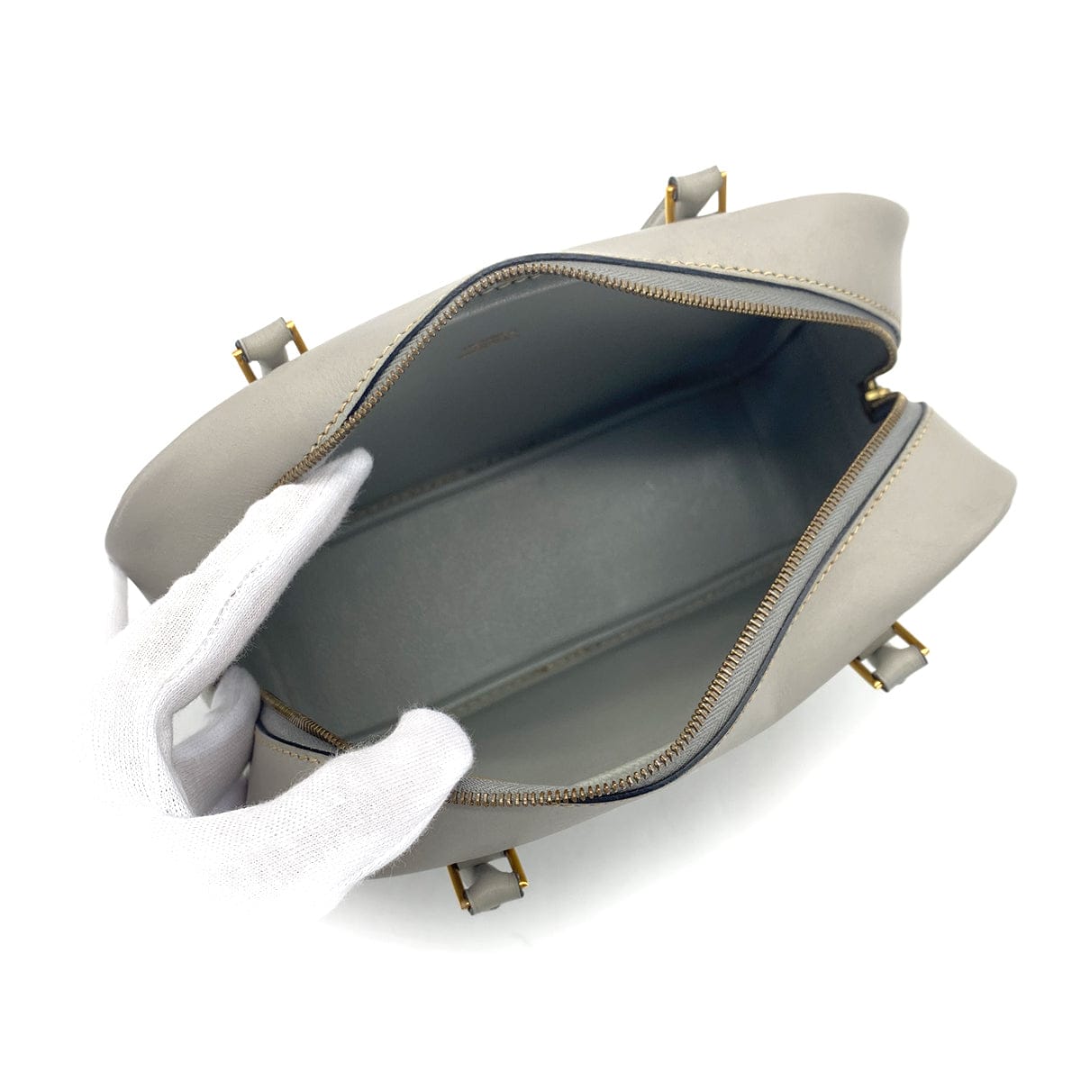 HERMES PLUME MINI GRAY BOX CALF HAND BAG 1999 SQUARE C GOLD HARDWARE 90319682