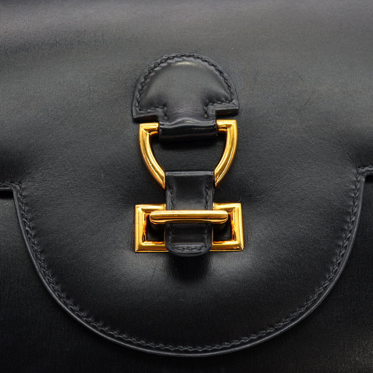HERMES SANDRINE BLACK BOX CALF SHOULDER BAG 1978 CIRCLE H GOLD HARDWARE 90332563