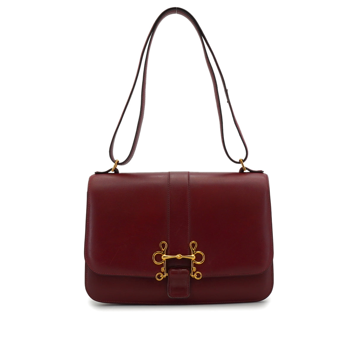 HERMES SOROGNE ROUGE H BOX CALF SHOULDER BAG 1976 CIRCLE F GOLD HARDWARE 90344453