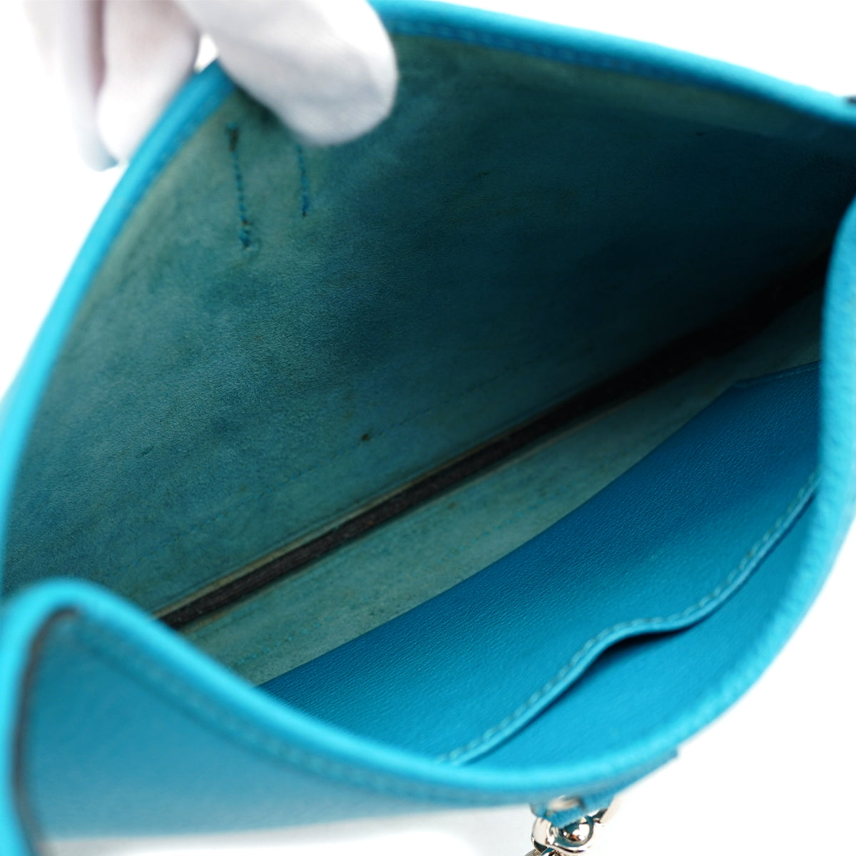 HERMES TRIM 24 TURQUOISE CHEVRE SHOULDER BAG 2005 SQUARE I PALLADIUM HARDWARE 90332916