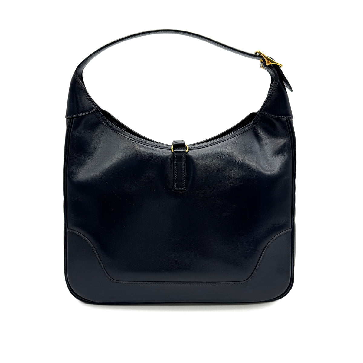 HERMES TRIM 31 BLUE INDIGO BOX CALF SHOULDER BAG 1989 CIRCLE S GOLD HARDWARE 90329196
