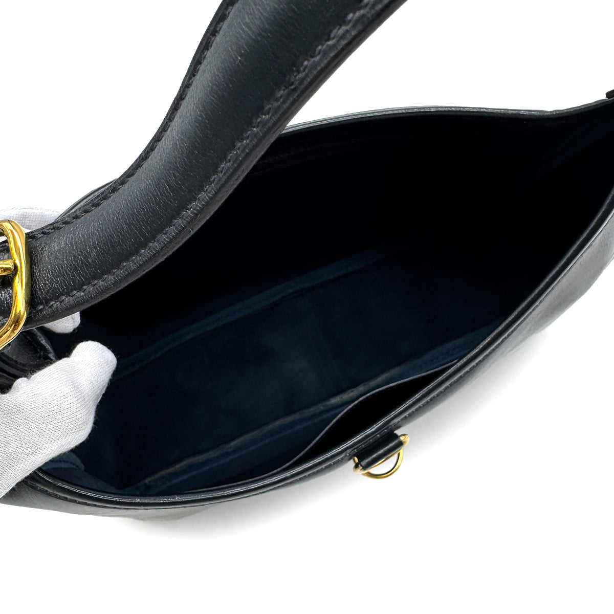 HERMES TRIM 31 BLUE INDIGO BOX CALF SHOULDER BAG 1989 CIRCLE S GOLD HARDWARE 90329196