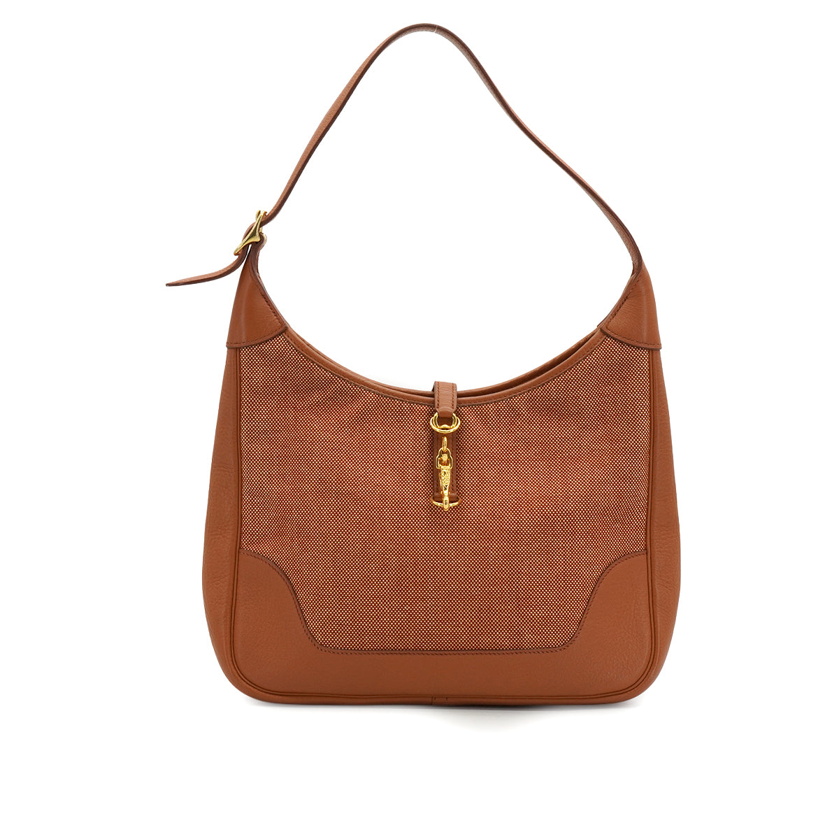 HERMES TRIM 31 BROWN TAURILLON CLEMENCE TOILE H SHOULDER BAG 1997 SQUARE A GOLD HARDWARE 90337285