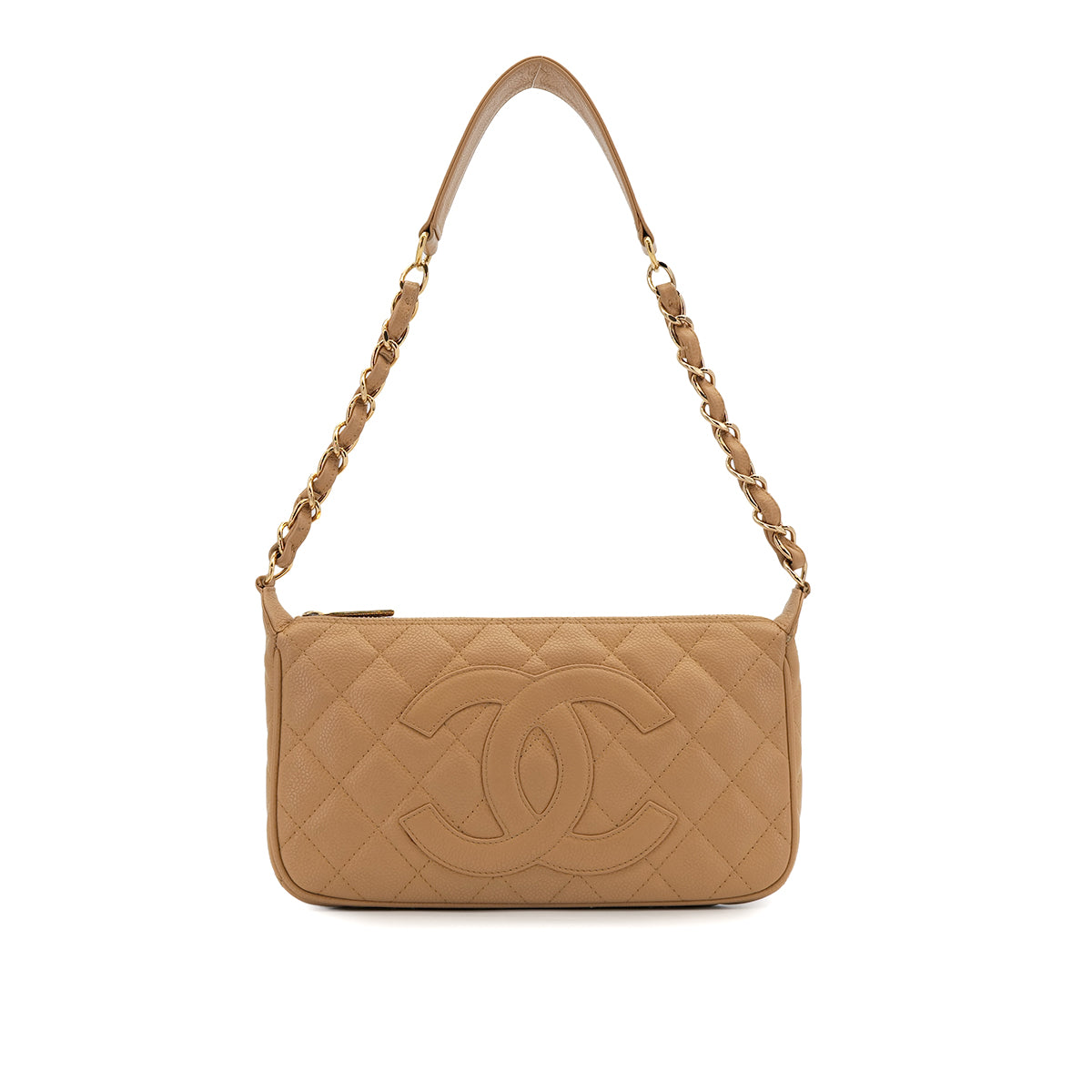 VINTAGE CHANEL BIG COCO MATELASSE CHAIN SHOULDER BAG BEIGE CAVIAR SKIN GOLD HARDWARE 90323094
