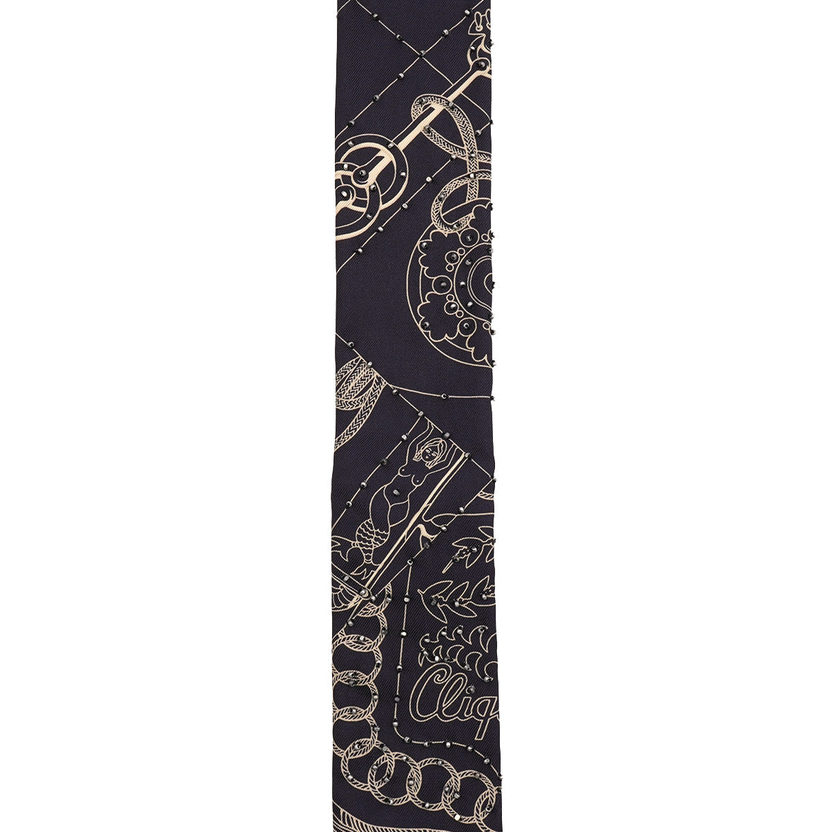 HERMES TWILLY FRINGE LES CLES A POIS BLACK WHITE SILK LEATHER 90345988