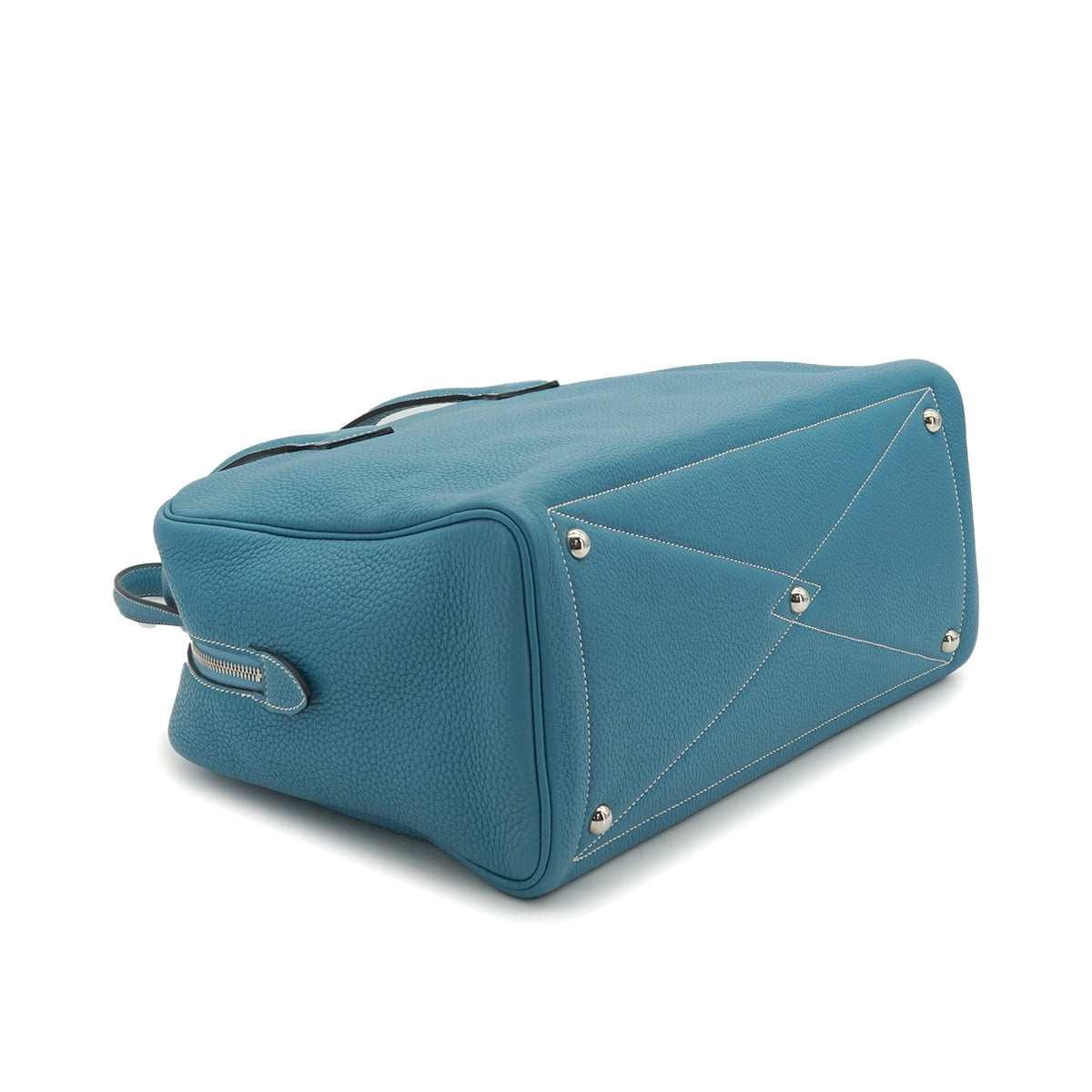 HERMES VICTORIA 35 BLUE JEAN TAURILLON CLEMENCE HAND BAG 2010 SQUARE N PALLADIUM HARDWARE 90335796