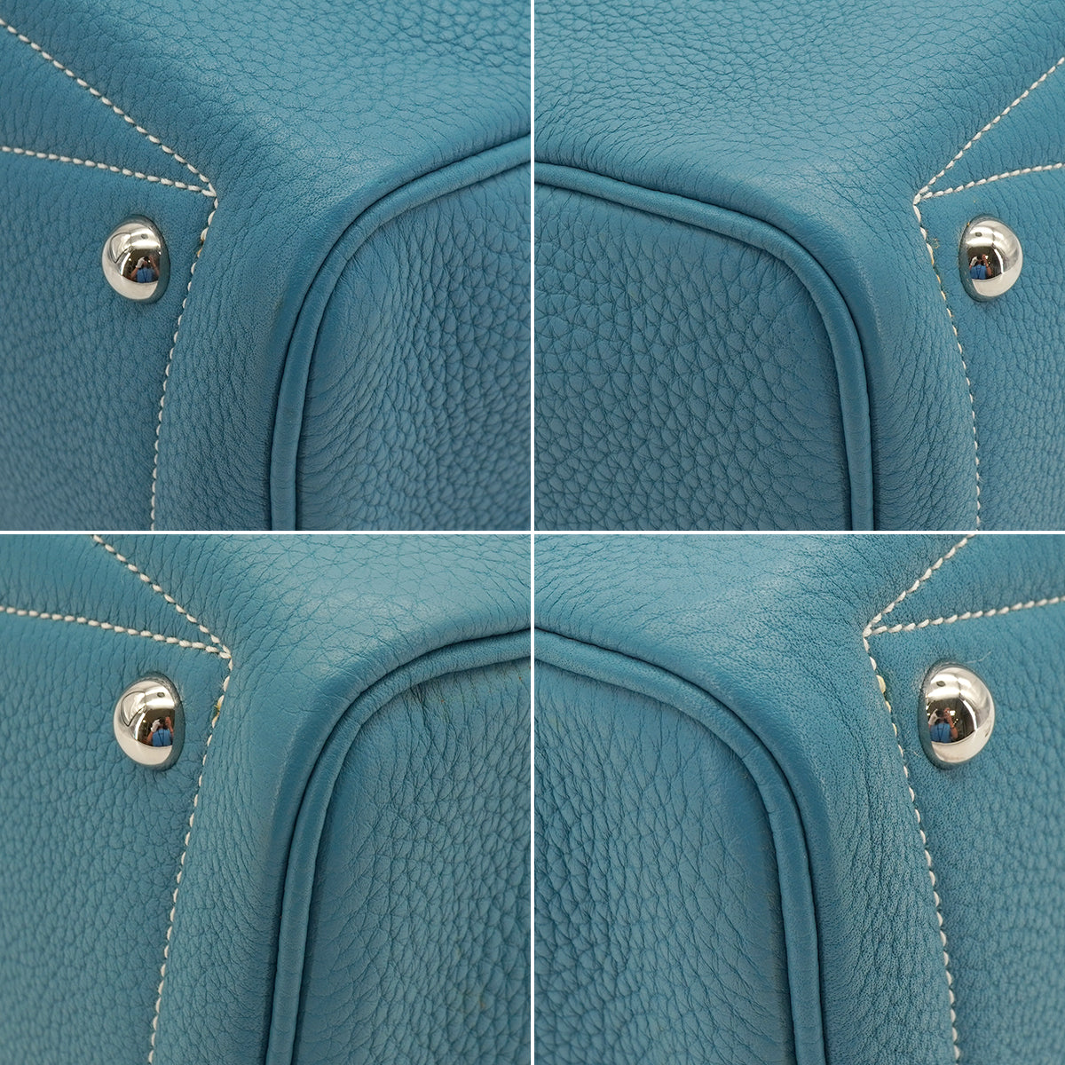 HERMES VICTORIA 35 BLUE JEAN TAURILLON CLEMENCE HAND BAG 2010 SQUARE N PALLADIUM HARDWARE 90335796