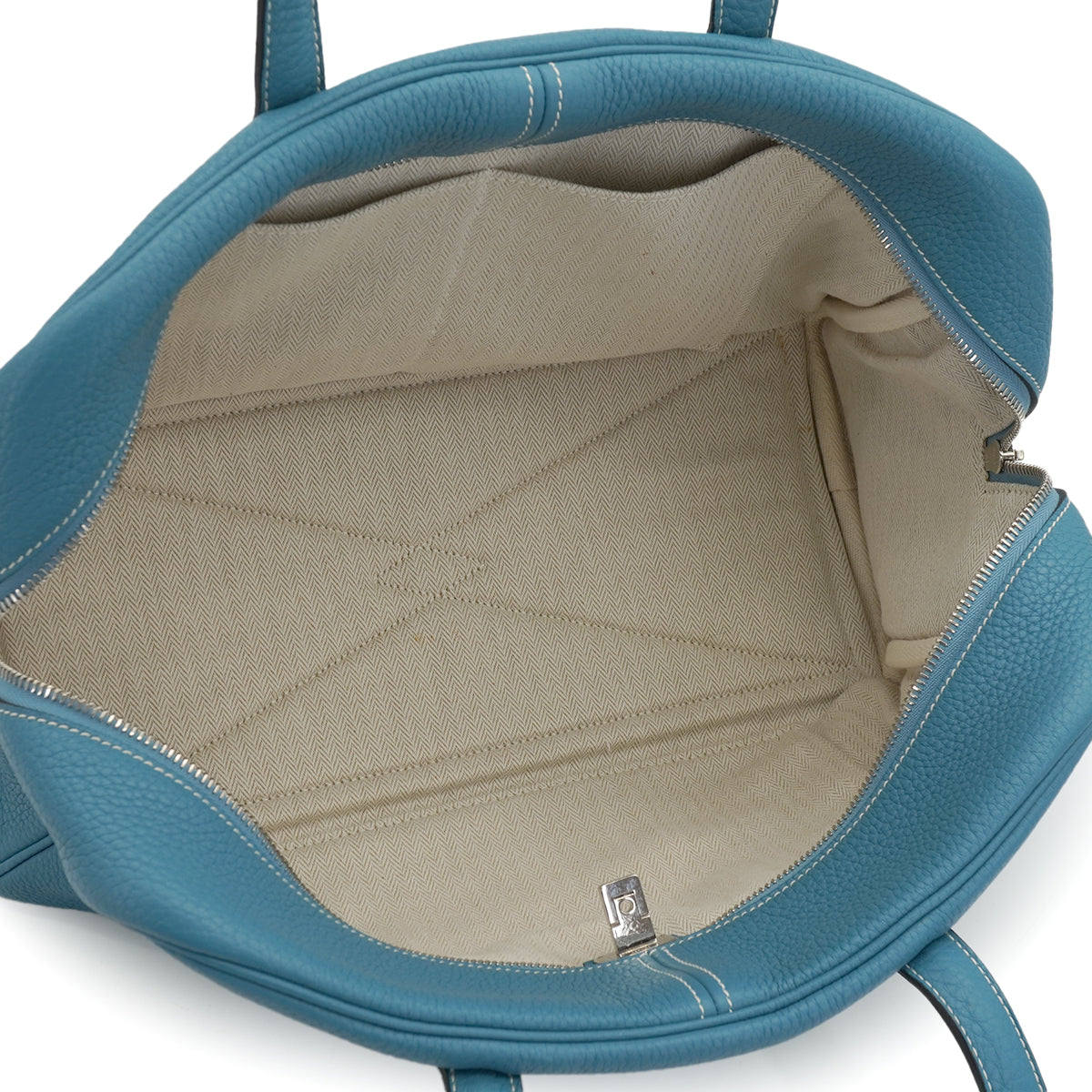 HERMES VICTORIA 35 BLUE JEAN TAURILLON CLEMENCE HAND BAG 2010 SQUARE N PALLADIUM HARDWARE 90335796