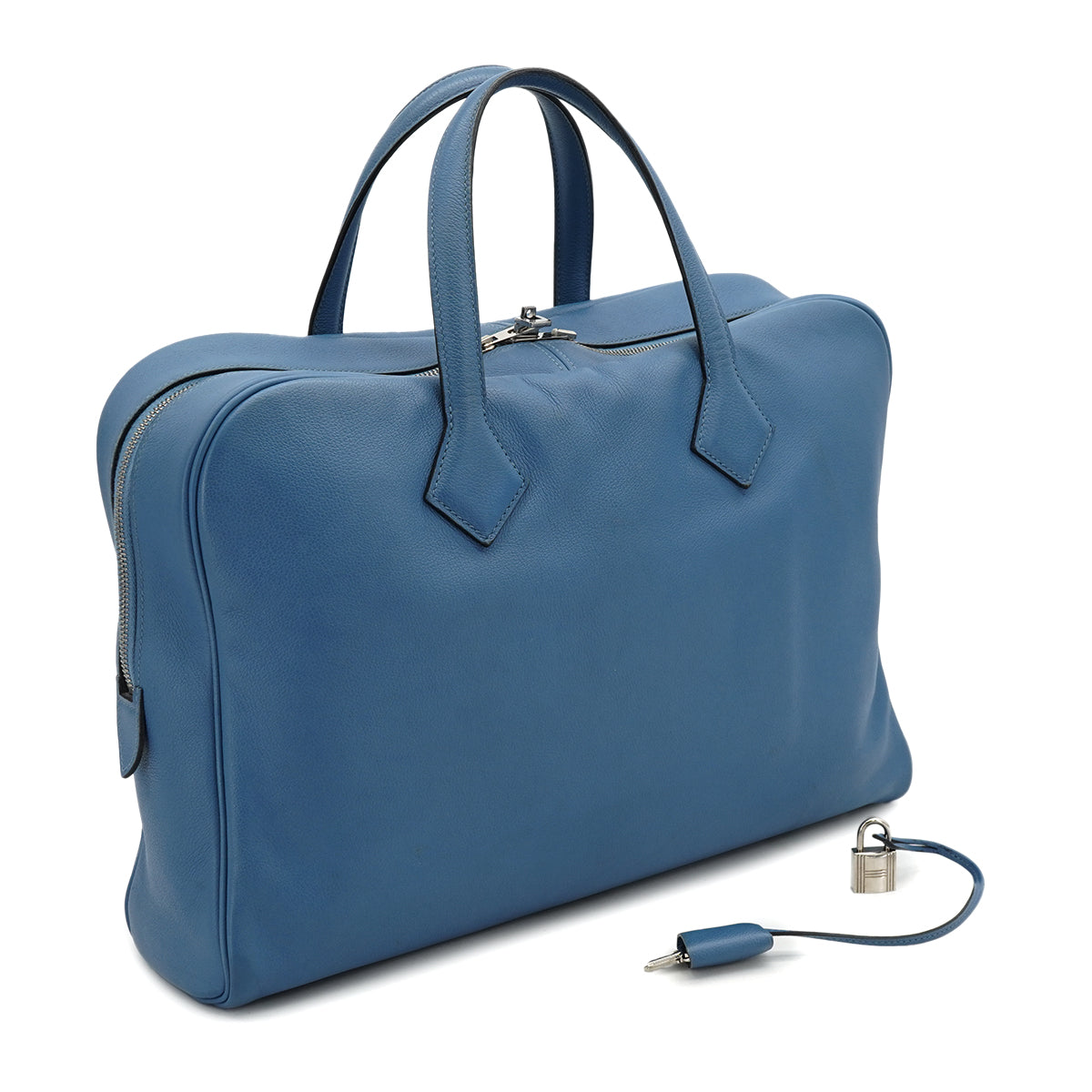 HERMES VICTORIA 40 BLEU AZUR EVERGRAIN HAND BAG 2018 C STAMP PALLADIUM HARDWARE 90334496