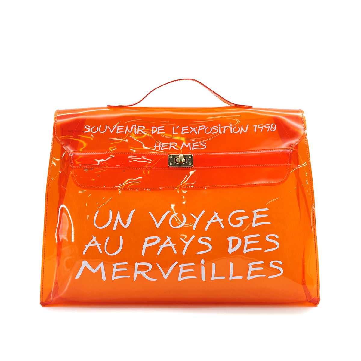 HERMES VINYL KELLY SOUVENIRDEL' EXPOSITION 1998 ORANGE VINYL HAND BAG 90322289
