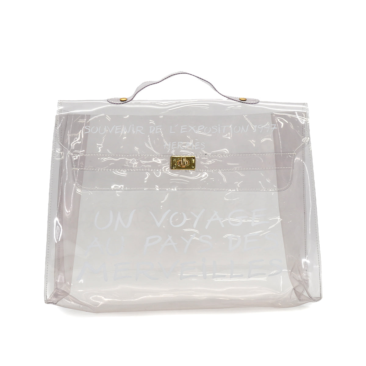 HERMES VINYL KELLY SOUVENIR DE L' EXPOSITION 1997 CLEAR HAND BAG GOLD HARDWARE 90331375