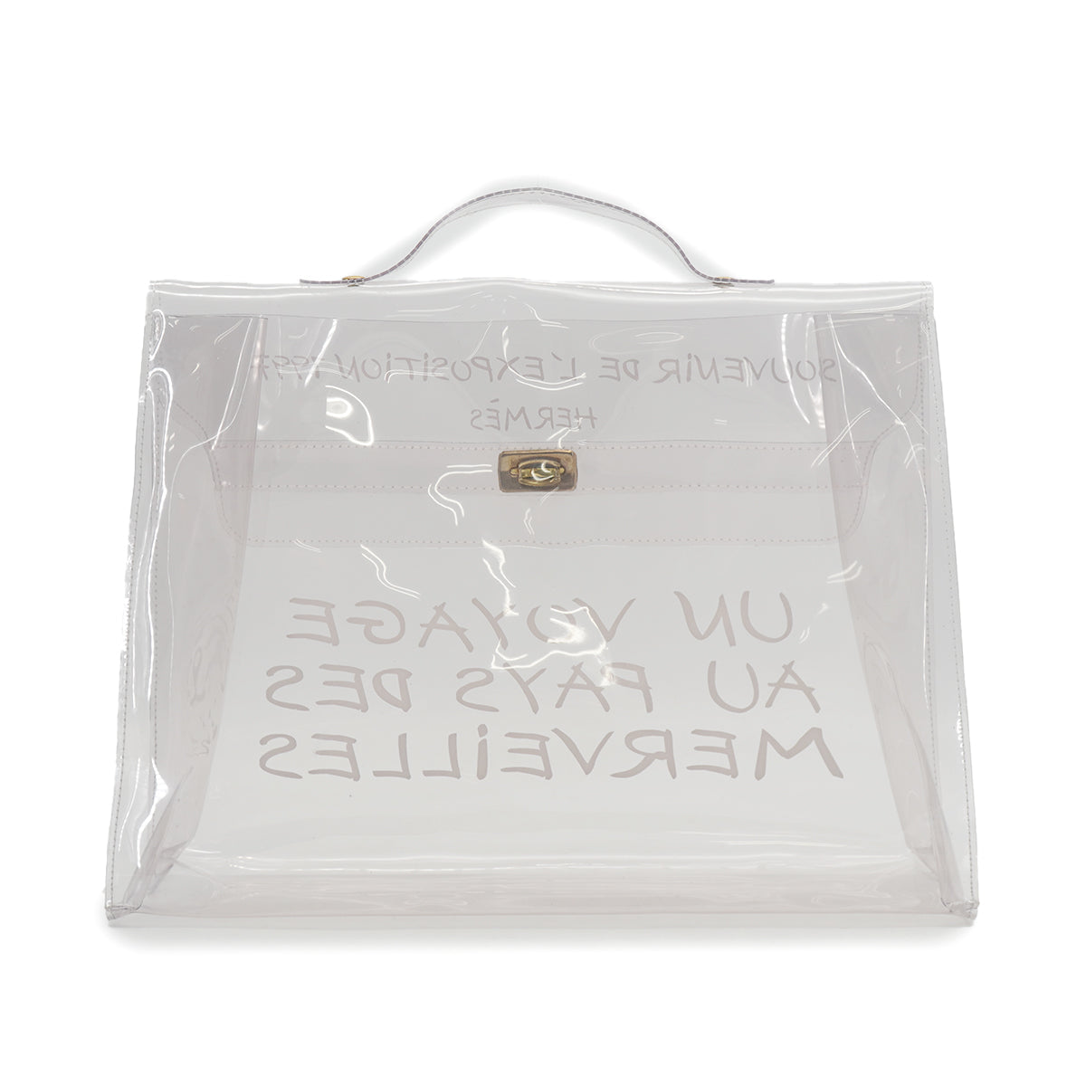 HERMES VINYL KELLY SOUVENIR DE L' EXPOSITION 1997 CLEAR HAND BAG GOLD HARDWARE 90326842