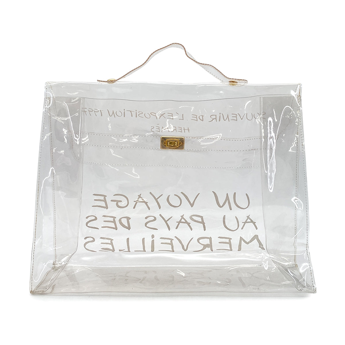 HERMES VINYL KELLY SOUVENIR DE L' EXPOSITION 1997 CLEAR HAND BAG GOLD HARDWARE 90327389