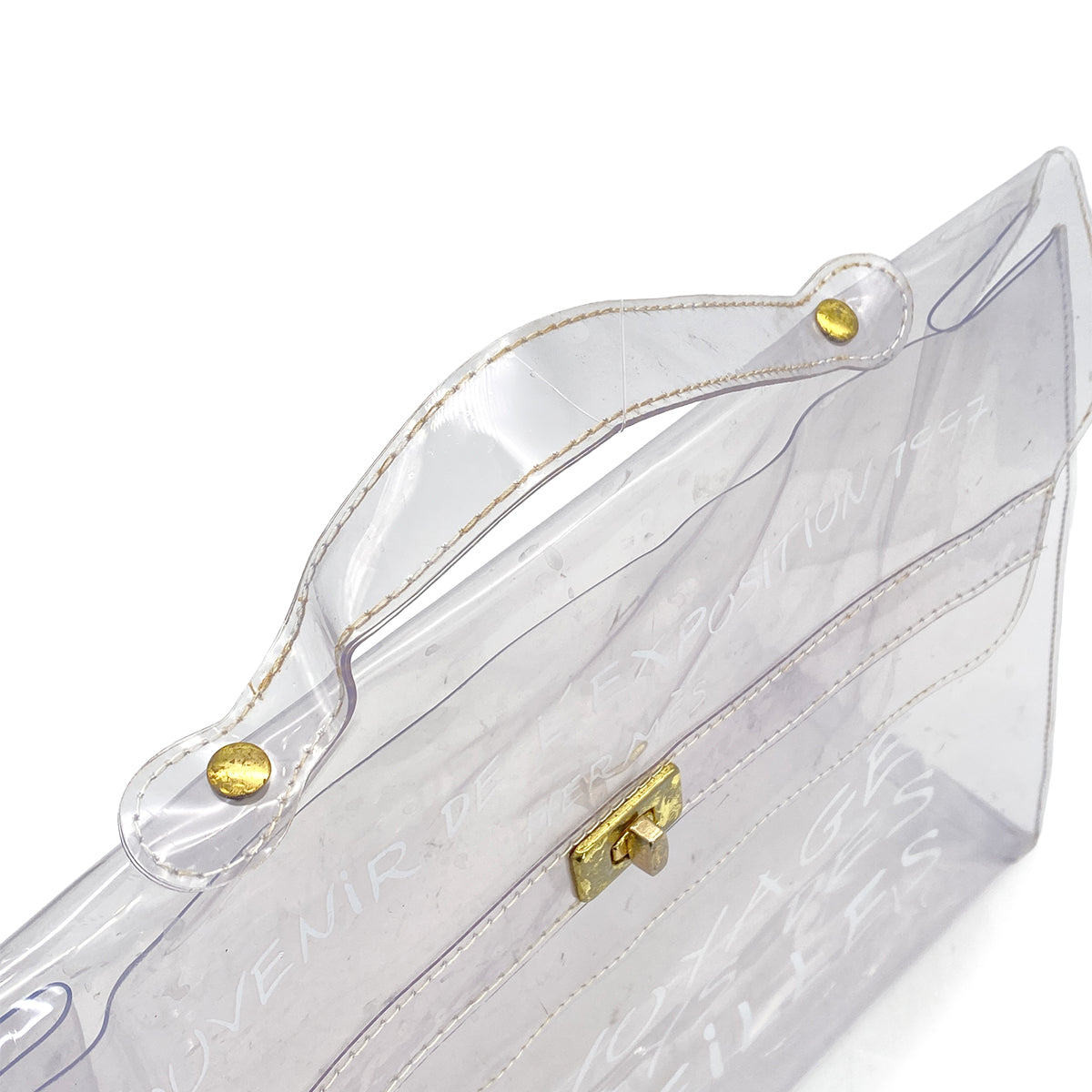 HERMES VINYL KELLY SOUVENIR DE L' EXPOSITION 1997 CLEAR HAND BAG GOLD HARDWARE 90327404
