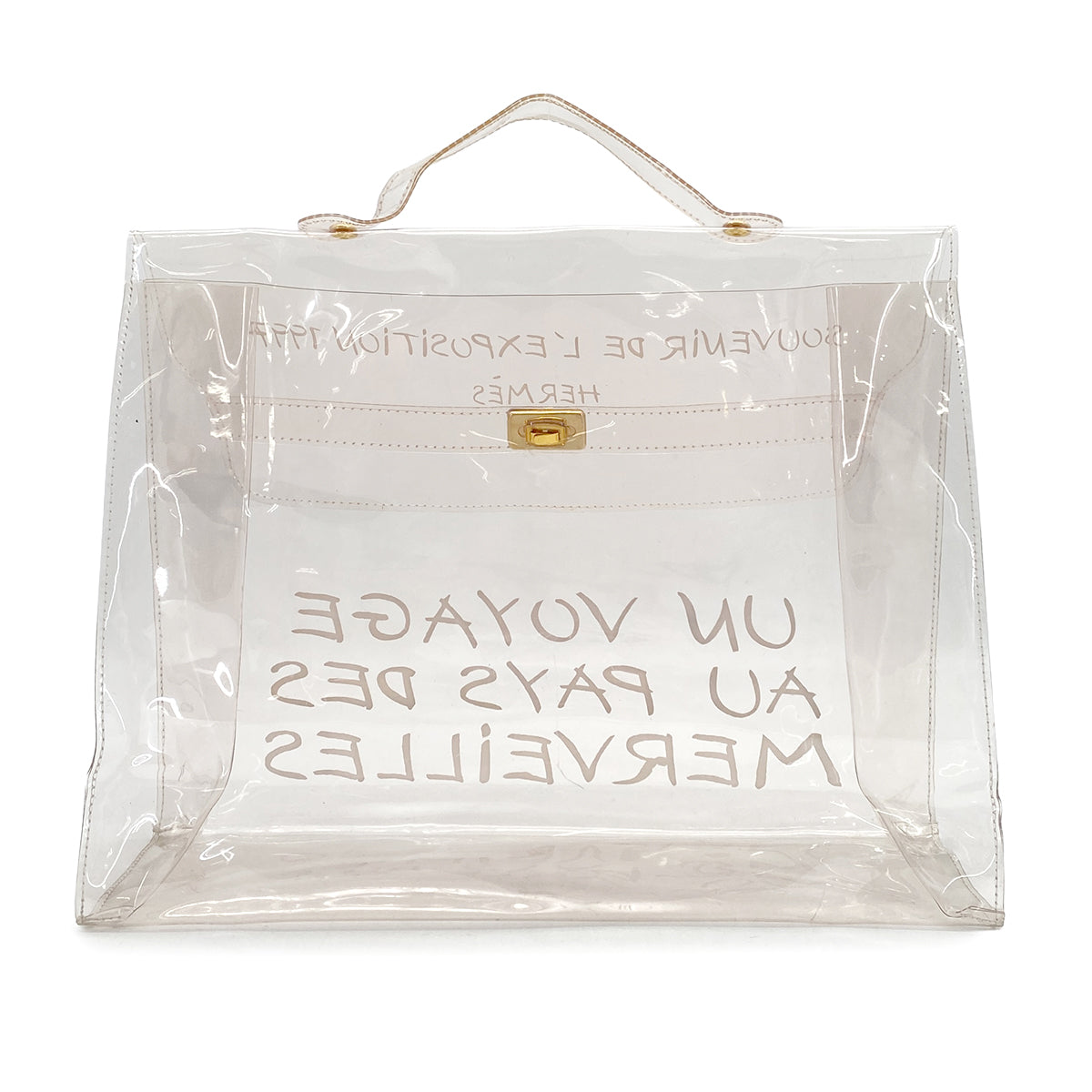 HERMES VINYL KELLY SOUVENIR DE L' EXPOSITION 1997 CLEAR HAND BAG GOLD HARDWARE 90327408